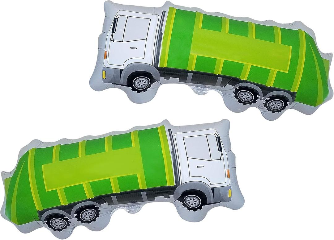 Garbage Truck Balloon - 2 Large Trash Truck Foil Balloons - Garbage Truck Birthday Party Supplies - Perfect for Birthday Parties, Events, Decoration, or a Truck Party - Ribbon Included (green) (green)