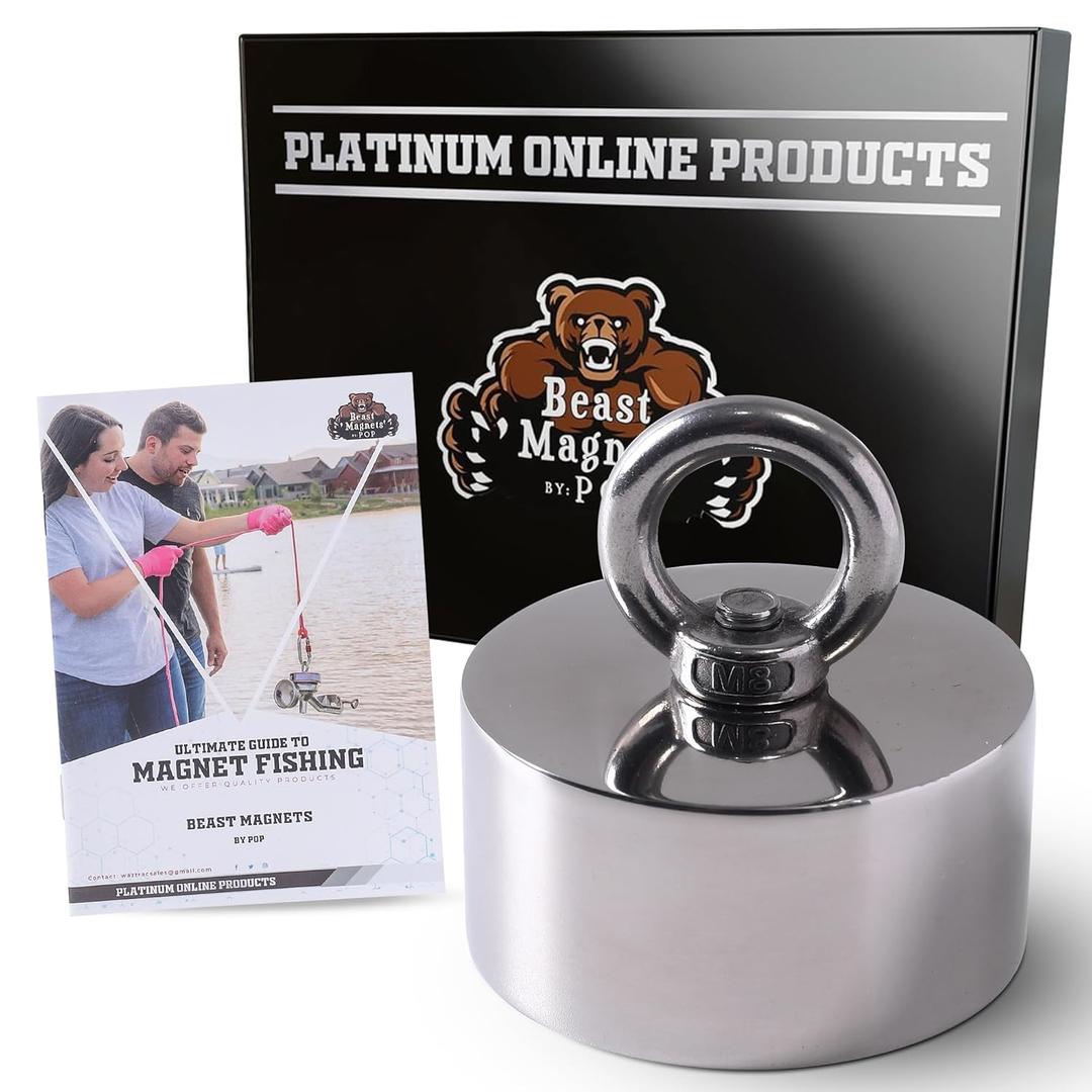 2000lb Strong 360 Degree Fishing Magnet for Magnetic Fishing, Strong Heavy Duty Neodymium N52 Magnets for Salvage Treasure Hunting in Rivers, Oceans and Lakes