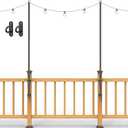 2 Pack String Light Poles - Stainless Steel 6.5FT Deck Lights Poles with 2 Wall Hooks for Outdoor Light, String Lights, with SS Screws for Wood Posts Deck Decor (Black)