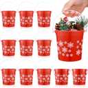 12 Pcs Christmas Plastic Buckets with Handle 4.69 x 3.78 x 4.8 Inch Christmas Snowflake Buckets Small Red Candy Pails Gifts Toy Baskets for Winter Holiday Party Decorations