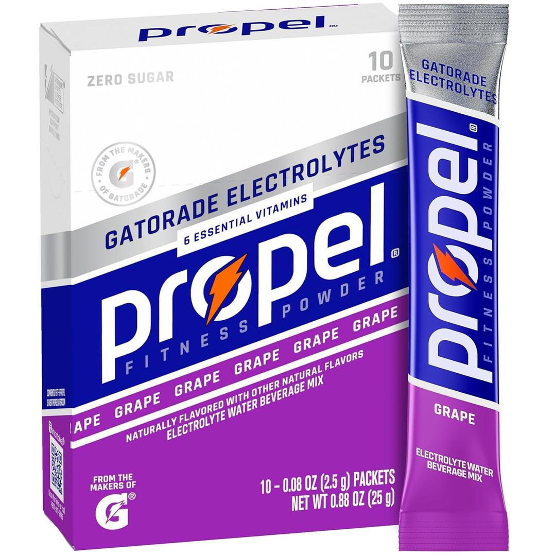 Propel Electrolyte Enhanced Water Drink Mix Powder Packets, Grape, Zero Calorie & Zero Sugar Hydration with Electrolytes and Vitamins C & E (10 Packets)
