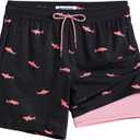 maamgic 2 in 1 Mens Swim Trunks 7 Inch Swim Shorts Swim Suits Board Shorts (Small, Shark Black)
