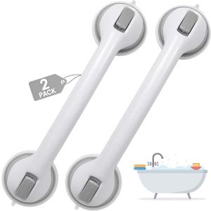 Auroras Strong Suction Cup Grab Bars for Bathtubs and Showers, 2 Pack Removable Heavy Duty Shower Grab Bars for Seniors No Drilling, 16 Inch Non-Slip Shower Handles for Elderly,Children,Injured (Gray)