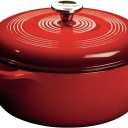 Lodge Essential Enamel Cast Iron Dutch Oven - Perfect for Bread Baking, Braising, Marinating & Slow Cooking - Features Moisture-Sealing Lid & Dual Handles - Kitchen Essentials - 6 Quarts - Island Spice Red