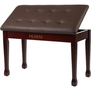 Duet Piano Bench with Storage, Wooden Piano Stool with Waterproof Padded Cushion, Bench Seat for Vanity, Living Room, Bedroom (Brown)