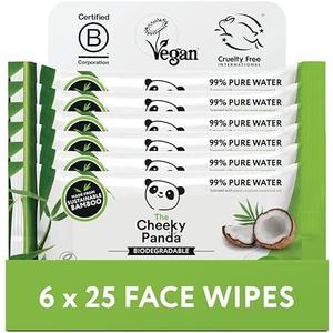 The Cheeky Panda Face Cleanser Makeup Remover Wipes Coconut Scented | 6 Packs of 25 Face Wipes | 99% Purified Water Wipes | Plant Based & Vegan Wet Wipes | Sustainable Alternative