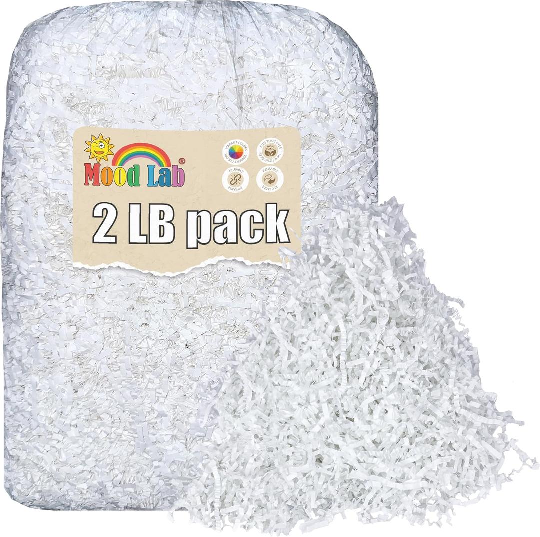 2 x Mood Lab Crinkle Cut Paper Shred Filler - 2 LB White - Shredded Cut Paper for Basket Filling - Gift Box Kraft Wrapping Paper