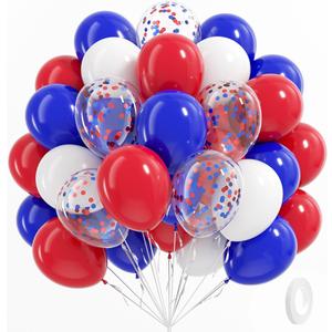 BAUANOOY Red White and Blue Balloons, 60pcs 12 Inch Red White and Blue Decorations with Confetti Balloons for Independence Day Patriotic Anniversary Veterans Day Graduation Birthday Party Decorations