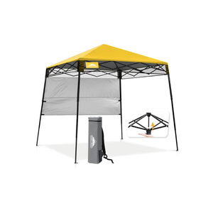 EAGLE PEAK 8x8 Pop Up Canopy Tent with Sidewall, Compact, Portable Slant Leg Instant Sun Shelter for Beach, Sports, & Camping, 8x8 Base 6x6 Top, Yellow