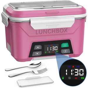 EAST OAK Cordless Electric Lunch Box for Adults, Heated Lunch Box Battery Powered with Automatic Heating, 5.5 Cups Portable Food Warmer with Removable Tray Divider (Pink)