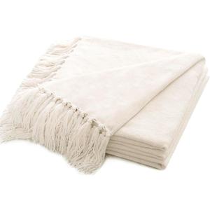 Throw Blanket Soft Cozy Chenille Throw Blanket with Fringe Tassel for Couch Sofa Chair Bed Living Room Gift (Ivory White, 50" x 60")
