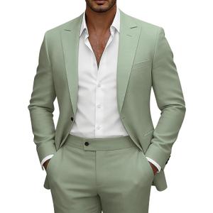 Mens Suit 2 Piece Slim Fit Suits for Men Peak Lapel 1 Button Suit Formal Wedding Prom Groom Blazer Pant Tuxedo (Green, XL)
