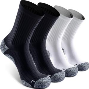 Elite Cushioned Compression Mid-crew Socks 4-Pack for Youth Women Men (Large, Black/White (2 Pairs of Each Color))