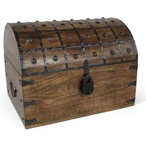 Nautical Cove Handmade Pirate Treasure Chest for Kids Prizes & Classroom with Lock and Skeleton Keys Lockable Wooden Storage Chest Box, Pirate Decor, Decorative Wooden Box - XXX-Large 21x15.75x15.75