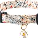 Cute Dog Collar Beige Flower Pattern for Boys and Girls Holiday Dog Collars Summer Fall Gift Adjustable for Medium to X-Large Breed Dogs (L)