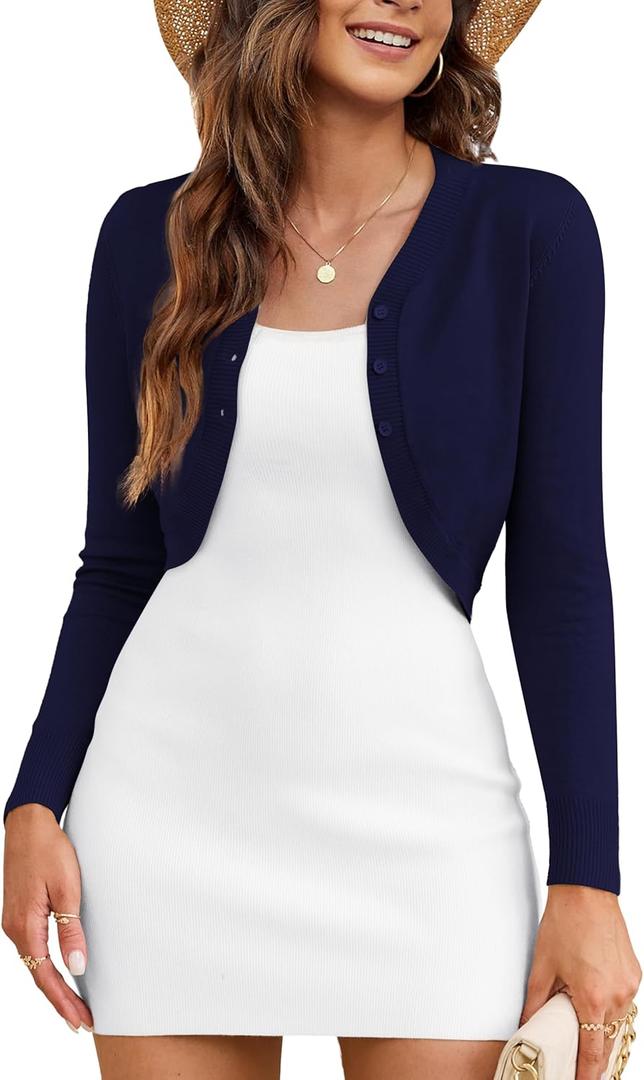 OmicGot Women's Cropped Cardigan Sweaters Long Sleeve Open Front Bolero Shrugs for Dresses L