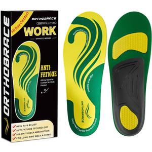 Orthobrace Work Boot Insoles for All Day Shock Absorption,Anti Fatigue Medium and High Arch Support Shoe Inserts for Men Women,Relieve Foot Pain,Soft Comfortable Work Insoles for Standing All Day-M (Green (Weight Under 200 Lbs))