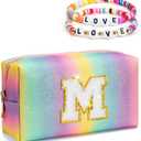 Christmas Gifts for Grandkids, Preppy Makeup Toiletry Bag for Girls Kids, Stocking Stuffers for Teen Girls, Gifts for 4 5 6 7 8 9 10 11 12 13 Year Old, Letter Pouch for Overnight, Cute Stuff (Medium)