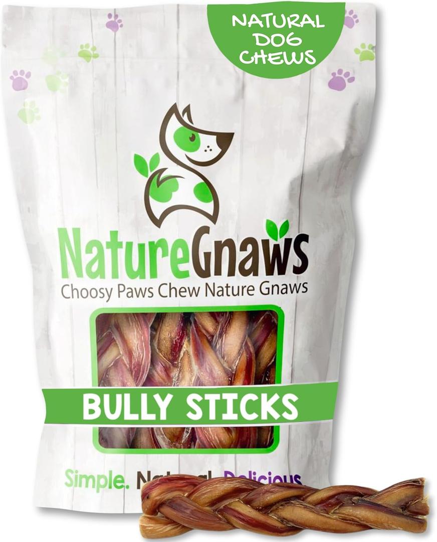 Nature Gnaws Braided Bully Sticks for Dogs 5-6" (10 Count) - Long Lasting for Small and Medium Dogs - Natural Beef Dog Chew Bones - Rawhide Free (EXP 08/01/25)