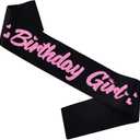 2 x Birthday Girl' Sash Black with Glitter Pink Letters-Birthday Sash for Women, Sweet 16, 18th 21st Birthday Party Favors Supplies