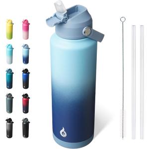 BJPKPK Insulated Water Bottle with Straw Lid, 40oz Large Thermo, BPA Free Leak Proof Stainless Steel Metal Water Bottles, Tumblers, Cups, Flasks for Travel, Sports,Sky