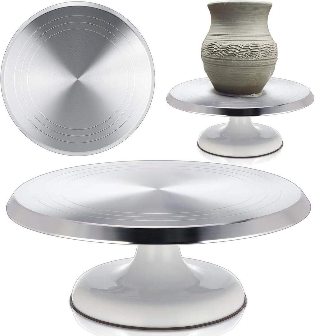 Geelin Sculpting Wheel Heavy Duty Aluminium Alloy Revolving Pottery Stand Construction Turntable with Ball Bearings for Ceramics, Pottery Clay Model Making Clay Decorating Supplies(White,12 Inch)
