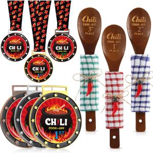Quelay 15 Pcs Chili Cook off Prizes 1st 2nd 3rd Wooden Spoons Medals Cotton Dishcloths Pepper Charms Trophies Chili Cook off Decorations for Men Women (Brown) Quelay 15 Pcs Chili Cook off Prizes 1st 2nd 3rd Wooden Spoons Medals Cotton Dishcloths Pepper Charms Trophies Chili Cook off Decorations for Men Women (Brown)
