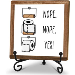 Funny Bathroom Signs Decor, Toilet Wooden Sign With Stand, Toilet Paper Roll Sign For Bathroom Shelf, Farmhouse Bathroom Quote Sign For Toilet Restroom Washroom Home Decor Gifts, B09