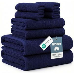 Casa Platino 100% Cotton Bath Towels - 8 Pcs Luxury Set - Soft, Absorbent & Durable - 2 Bath, 4 Washcloths, 2 Hand Towels for Bathroom - Sustainably Produced & Designed for Everyday use - Navy Blue