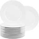 12 Pcs Porcelain Plates, 10 inch White Dinner Plates, Round Ceramic Dessert Plate, Appetizer Salad Plate for Dinner Kitchen Serving, Microwave Oven and Dishwasher Safe
