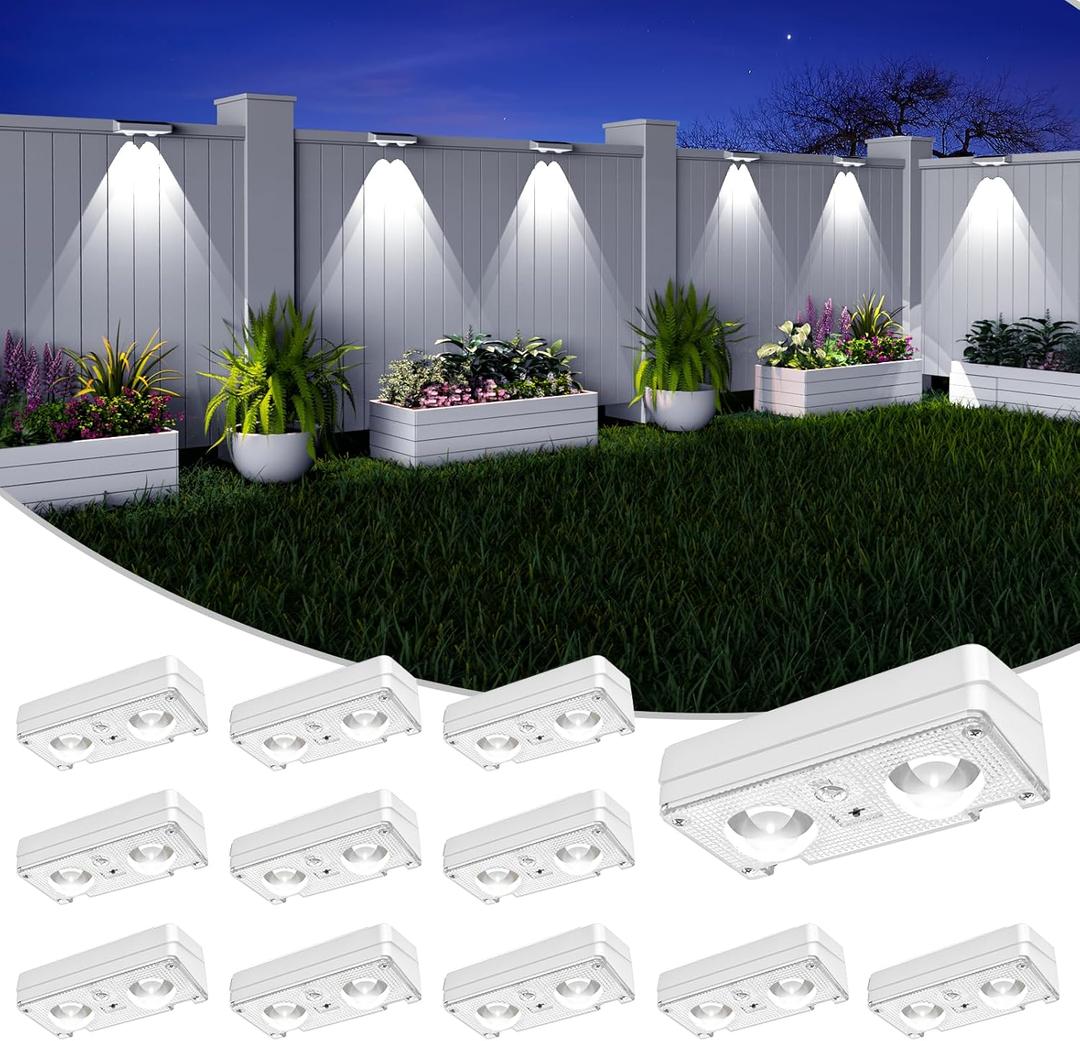 Solar Fence Lights Outdoor Waterproof, 80 Lumens Solar Lights for Fence with Warm White & RGB 8 Colors,Outdoor Solar Light for Deck, Patio, Backyard, Fence, Railing (12-Pack-White)