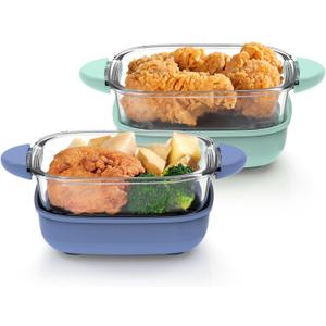 6-Cup Tempered Glass Container 2 PACK, Compatible with Ninja Crispi 4-in-1 Portable Cooking System, Microwave, Freezer and Dishwasher Safe, PFAS Free Glass Cooking Surface