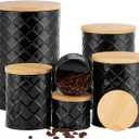 FavorFlavor Kitchen Storage Containers for Countertop Set of 6,Food Containers with Airtight Lids,Flour and Sugar Storage Containers,Black Canister Set for Coffee and Tea,Farmhouse Kitchen Decor