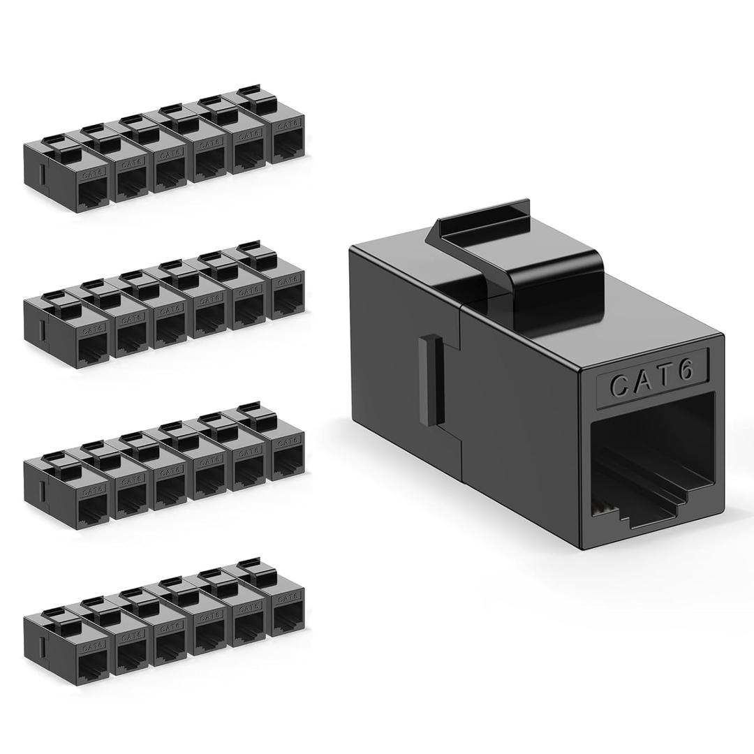 CAT6 RJ45 Keystone Coupler 24Pack, CAT6 RJ45 Keystone Jack Inline Coupler Female to Female UTP Ethernet Coupler for Wall Plate/Patch Panel (Black)