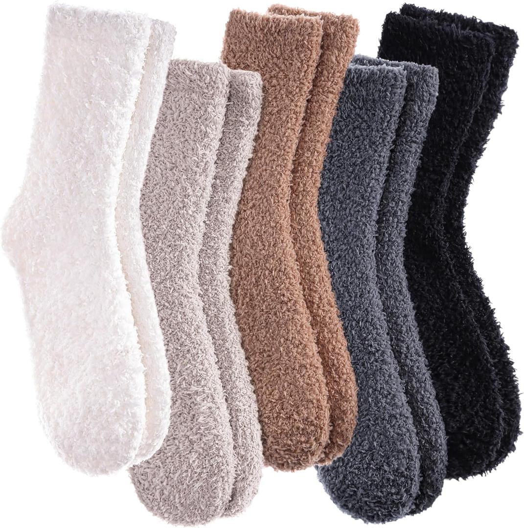 CHOWISH Womens Fuzzy Slipper Socks Super Soft Microfiber Fluffy Cozy Winter Warm Fuzzy Crew Socks (5 Pairs Solid Color-b)