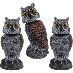 Hausse 3 Pack Bird Scarecrow Fake Owl Decoy Sculpture, Rotating Head Plastic Owl Bird Deterrents, 10.6 Inch Height Nature Enemy Horned Pest Repellent for Outdoor Garden Yard (Black)