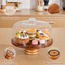 Yangbaga Glass Cake Stand with Lid,11in Wooden Rotating Cake Stand with Dome Cover, Cake Plate Display Server Tray for Birthday Kitchen Party