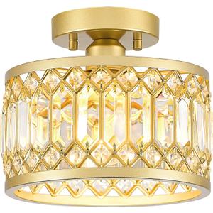 YURNYQ Crystal Ceiling Light Fixture, Modern Semi Flush Mount Ceiling Light, Gold Lighting Fixtures Ceiling Lamp for Hallway, Kitchen, Entryway, Bedroom, Laundry Room, 9.05 Inch