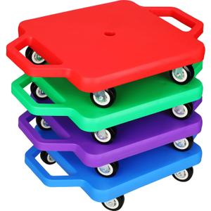 Jerify 4 Pieces Sports Scooter Board with Handles Plastic Casters Floor Sitting Scooter Boards for Kids Children Gym Indoor Outdoor Activities Play Equipment, 11.22 x 11.22 inch (Multi Colors)