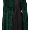 ROMASA Hooded Velvet Cape, Adult Full Length Cloak Costume for Halloween Cosplay Costumes (Green, S/ 130CM)