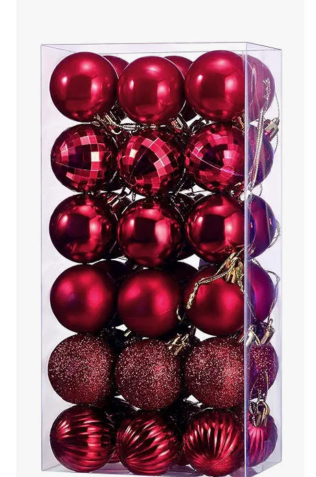 36 Pieces Christmas Ball Ornaments Shatterproof Christmas Decorations Tree Balls for Tree Ornaments Holiday Wedding Party Decoration Hooks 1.57 Inch (Burgundy)