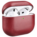 AirPods 4 Leather Case with Strap, ICARER Genuine Leather AirPod 4 Case with Strap and Led Light for Apple AirPods 4 (2024), Support Wireless Charging and MagSafe(Red)