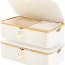 StorageWorks Underbed Storage Containers with Lids, 2-Pack 7" Low Profile Under Bed Storage Box with Bamboo Frame for Clothes, Bedding, Blankets and Shoes, 42L Sturdy Fabric Organizer, Beige