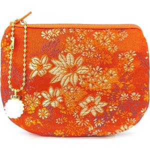 Handmade Jewelry Pouch Women Coin Purse Brocade Zipper Wallet Silk Makeup Bag - ORANGE