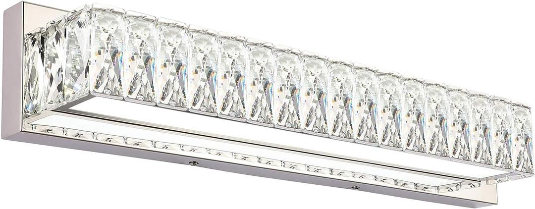 ZUZITO Modern Bathroom Light Fixtures - LED Vanity Lights for Bathroom 18W - Crystal Chrome Lighting Fixtures Over Mirror for Bath (22.8 inch, Dimmable)