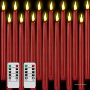 Flameless Taper Candles with Remote Control,3/6/9/12/15pack Plastic LED Candles, Flickering Battery Operated, 9.2'Classic Tall Candle for Wedding, Party,Christmas,Home Decor (15PACK, Red)