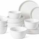 LE TAUCI Ceramic Plates and Bowls Set for 6, 18-Piece Ceramic Dinnerware Set, Farmhouse Dishes Set, Microwave & Dishwasher Safe, Stackable, 10" Dinner+8" Salad Plates+6" Bowls, White