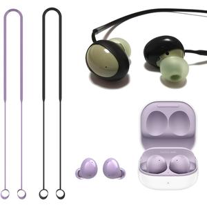 Luckvan 2 Pcs Anti Lost Rope Earbuds Cover for Galaxy Buds 2 Replacement Ear Tips for Samsung Galaxy Buds2 Earbuds Wireless, Black+Purple