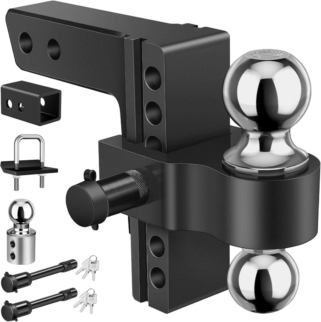 Kohree 6" Adjustable Trailer Hitch for 2" & 2.5" Receiver, 3 Balls Towing
Heavy Duty Aluminum, 2 Anti-theft Pins, Anti-Rattle, 12,500 lbs GTW, Drop/Rise, for Tow Equipment Utility Camper