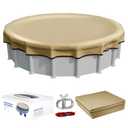 28ft Round Winter Pool Covers for Above Ground Pool Cover 28FT Cover 4FT Overlap - 500D Windproof with Steel Cable & Heavy Duty Winch - Swimming Pool Winter Cover Beige